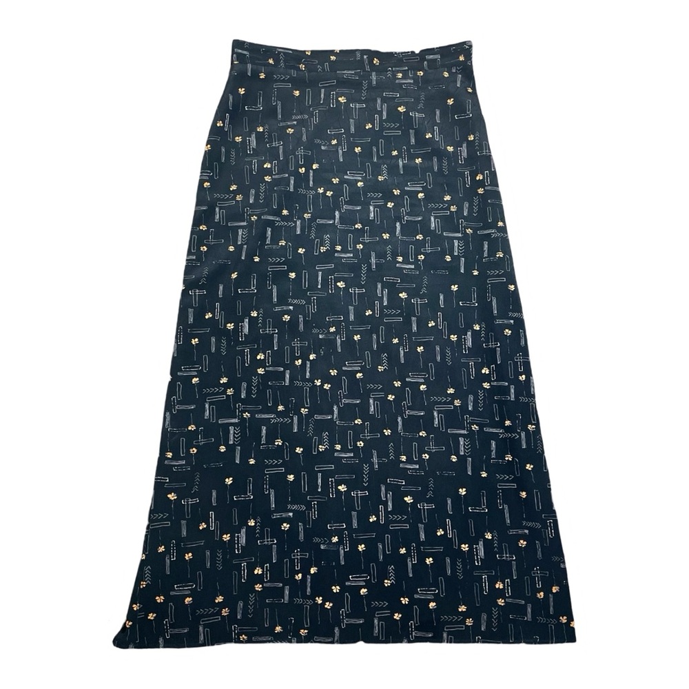 Whimsigoth Black Vintage Geometric Floral Maxi Skirt Size M